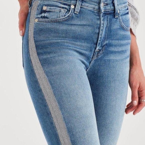 7 For All Mankind Denim - 7 FAM Shimmer Stripe High Waist Ankle Luxe Muse Jeans Skinny Slim